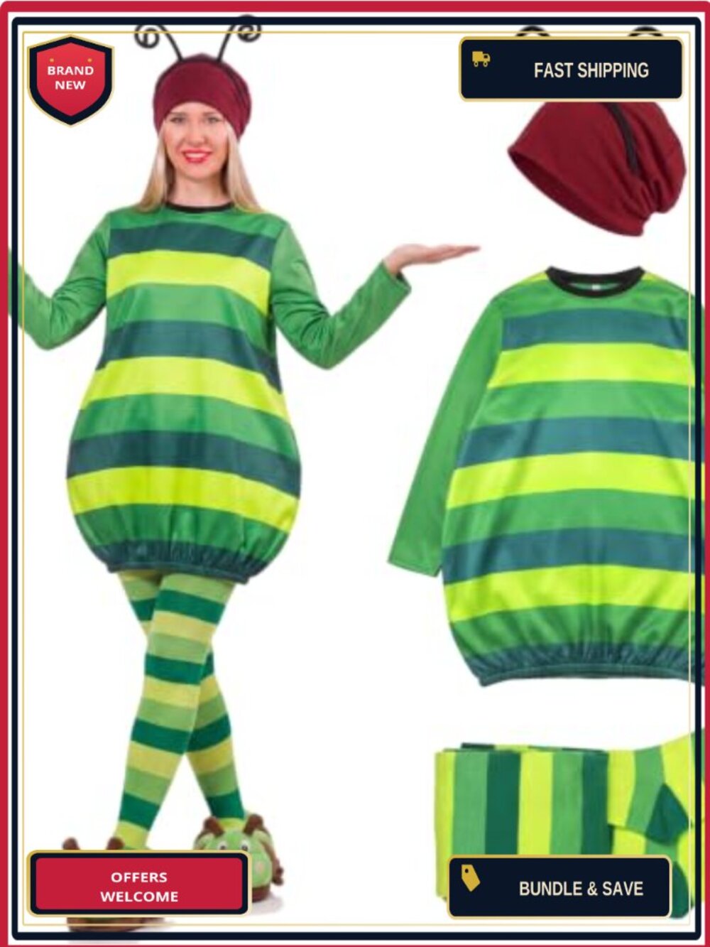 Caterpillar Costume Set Adult Cosplay Kit for Halloween Book Day